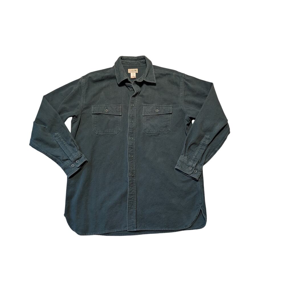 L.L. BEAN Mens Chamois Shirt Traditional Fit Button gray/green Heather Size L